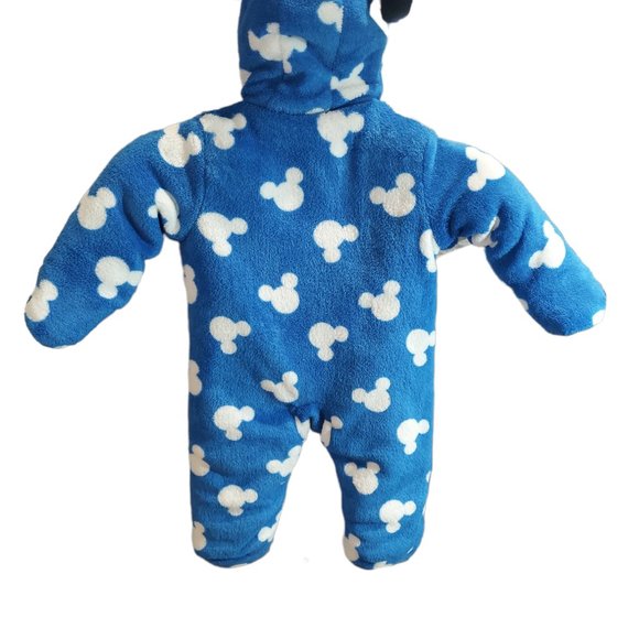 Disney Baby Mickey Mouse Hooded Fleece Onesie Size 9 Months - Picture 3 of 5